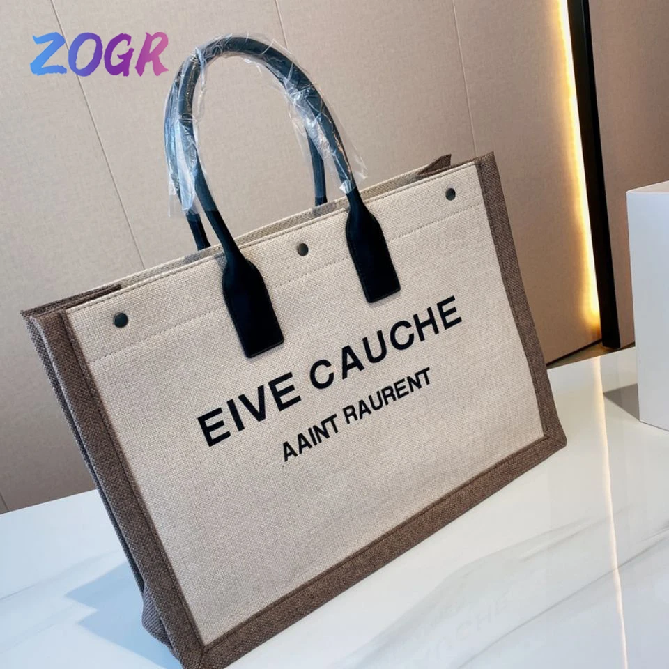 

2022 New Luxury Brand Canvas Genuine Leather Handbag Fashion Wild Beach Bag Large Capacity Shopping Bag Classic Woody Tote Bag