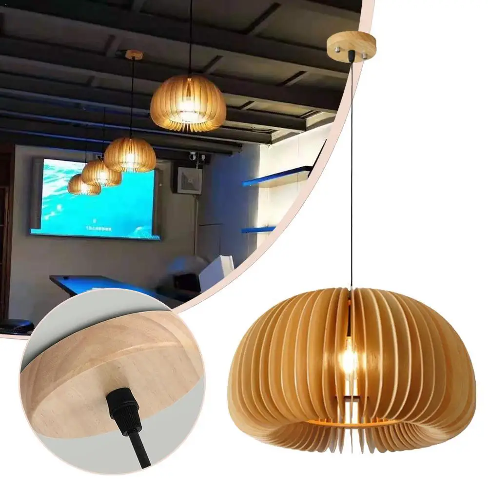 

Japanese Style Wood Art Pendant Light 2m Length Adjustable Creativity Wooden Study Lamp Dining Room Bedroom Pumpkin Chandelier