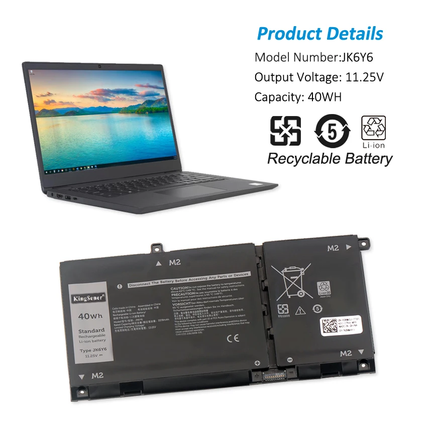 Фото Аккумулятор KingSener JK6Y6 11,25 в 40 Втч для ноутбука Dell Latitude 3410 3510 Vostro 14 5402 5501 5502 Inspiron 5300 5301 9077G H5CKD №2