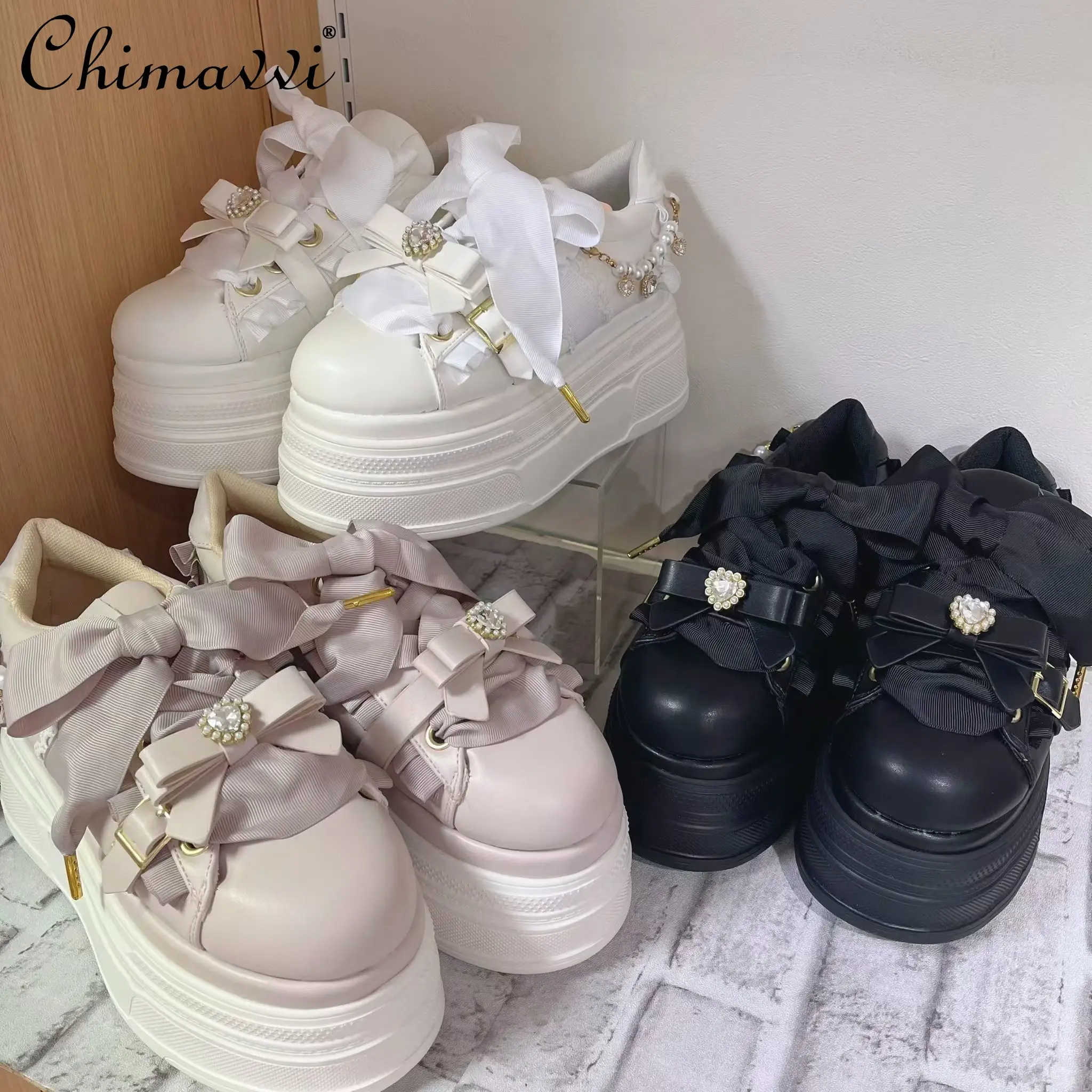 Японские туфли на платформе Liz Sweet Bow Love со стразами в стиле Лолиты весенне-осенняя