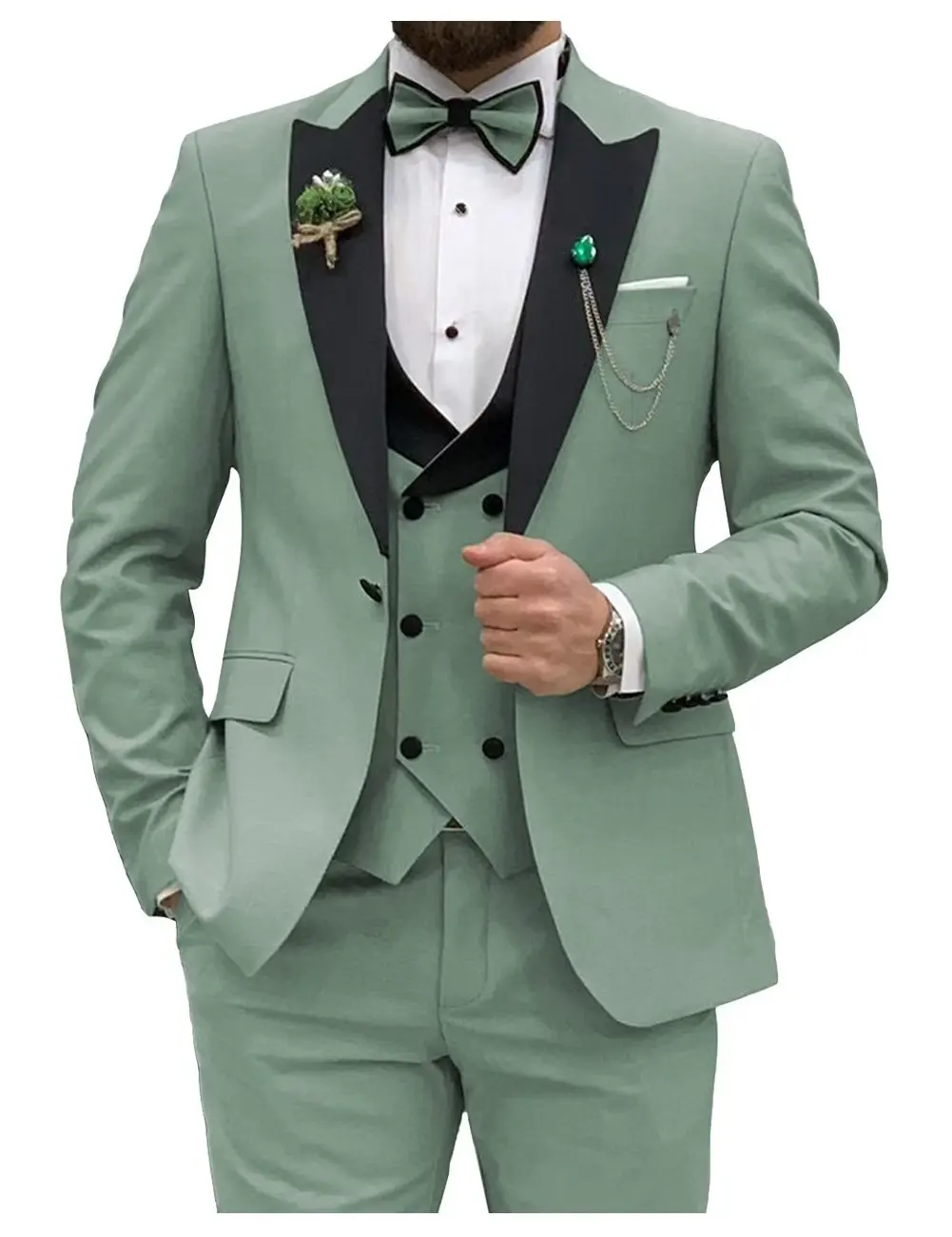 

Slim Fit Men Suits Double Breasted 3PC Groom Formal Business Male Blazer Set Peak Lapel Party Wedding Tuxedo (Jacket+Vest+Pants)