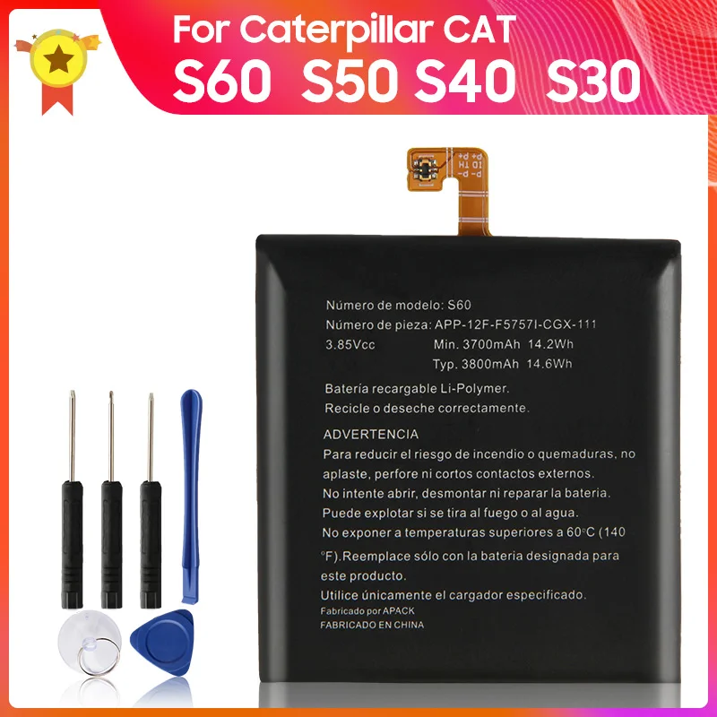 Replacement Battery For Caterpillar Cat S50 S40 S60 S41 S30 APP-12F-F57571-CGX-111 3800mAh +Tools