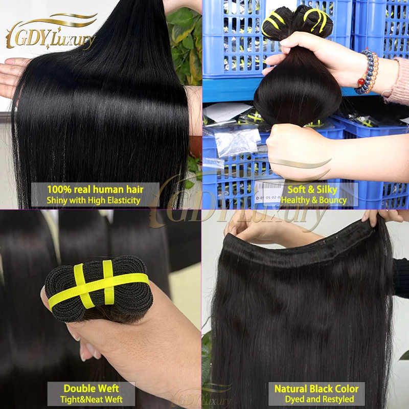 12A Вьетнамские пучки необработанных волос прямые 100% человеческие волосы # 1B