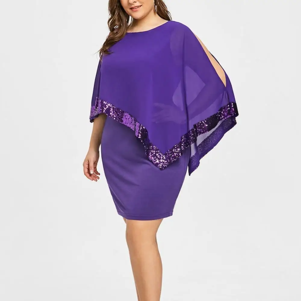 Платье женское с круглым вырезом элегантное однотонное асимметричное лоскутное