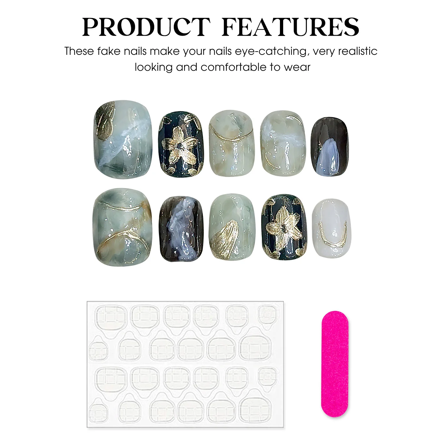 Короткие круглые квадратные накладные ногти Зеленые Синие ручная работа пресс