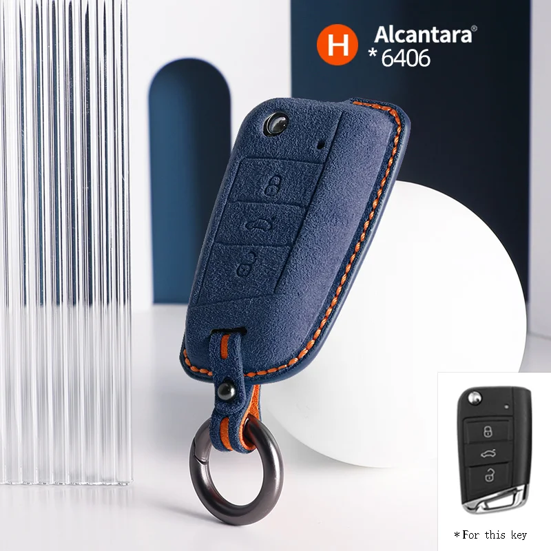 

Alcantara Car Key Case Cover Holder For VW Volkswagen Golf 7 Lavida Sagitar Bora MK7 Tiguan Passat Tharu Sagitar Keychain