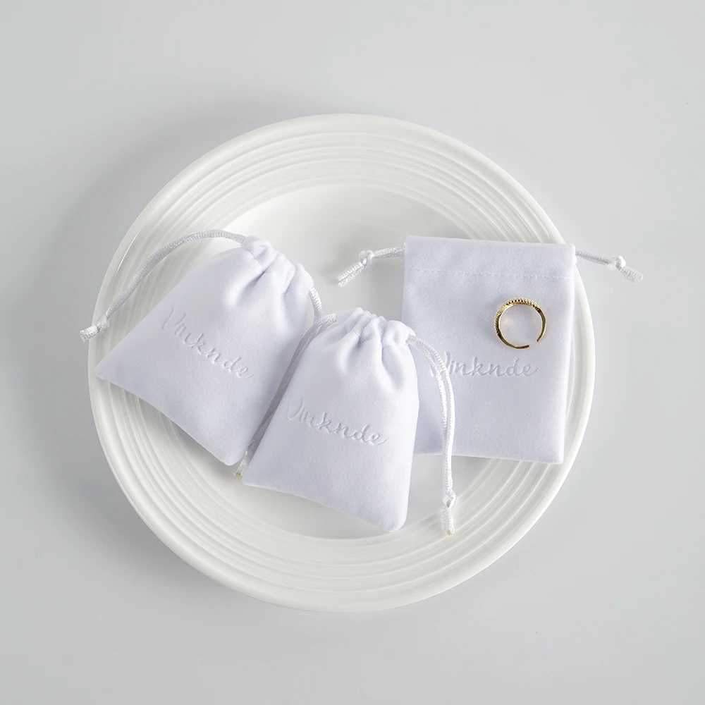 100pcs Custom Logo White Jewellery Bag Velvet Drawstring Jewelry Pouch Gift Packaging Bag for Ring Earrings Necklace Bracelet