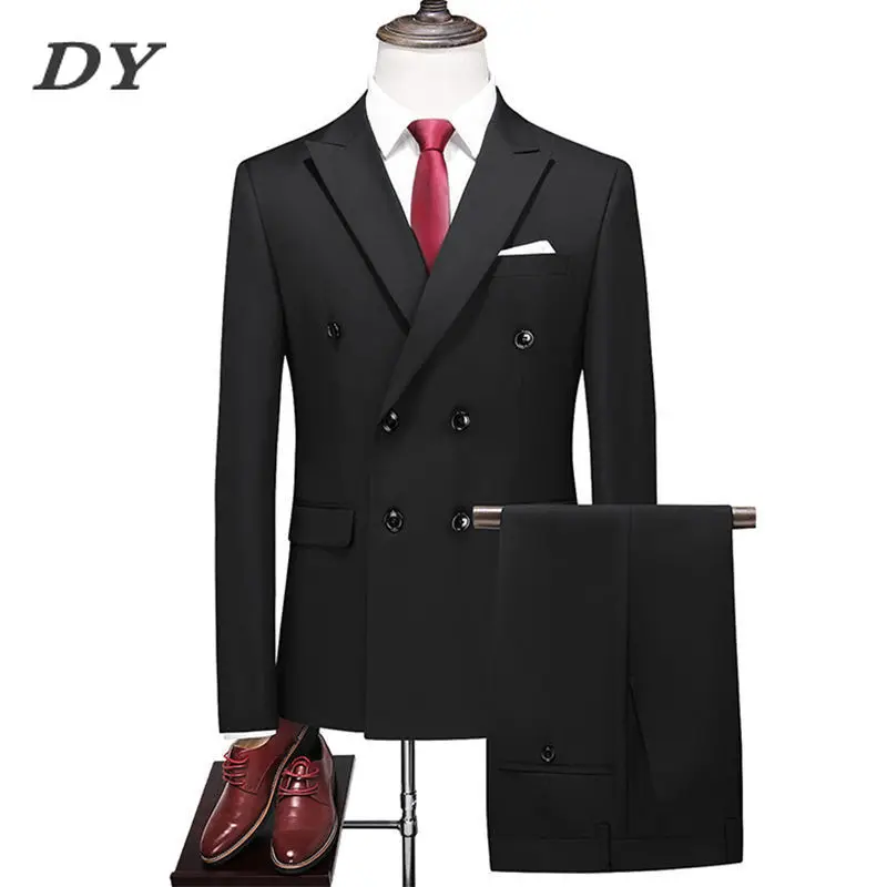 ( Jacket +Pants ) Mens Business Suit 2 Pcs Set Groom Prom Wedding Regular Fit Tuxedo Clothing Luxury Party Stage Blazers S-6XL |