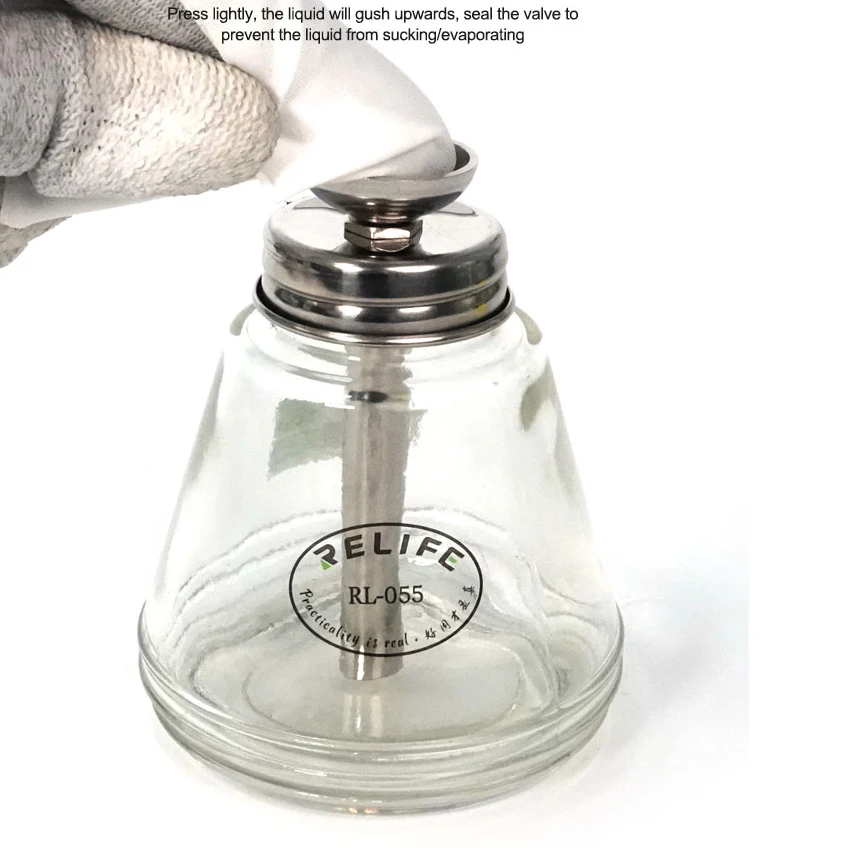 Press Type Liquid Bottle RELIFE RL-055 For Alcohol Solderresist Splash Proof Leakproof Copper core Push Glass Solution Dispenser |