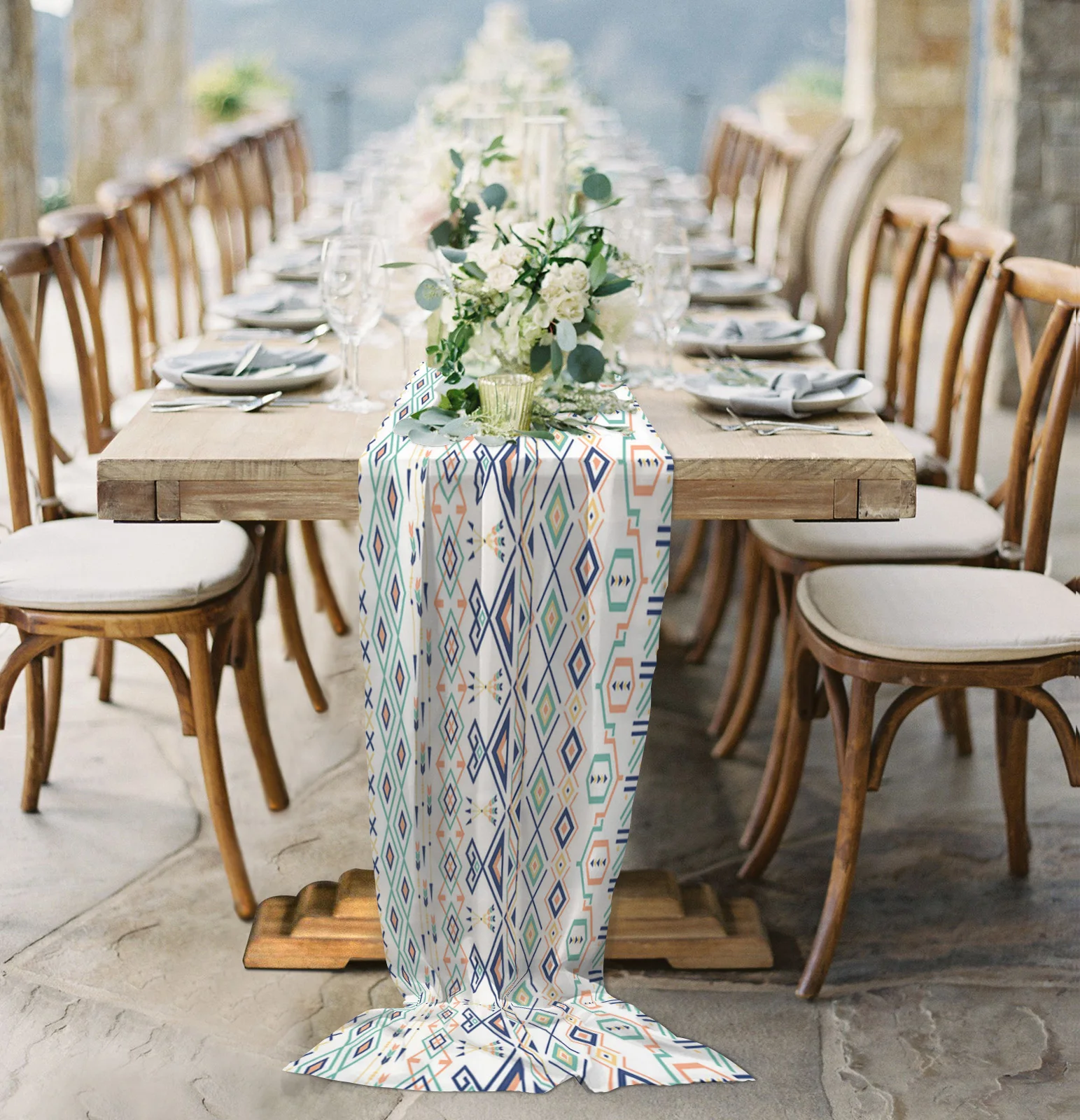 

Ethnic Stripes Sheer Chiffon Table Runner Wedding Party Birthday Luxury Voile Tablecloth Home Decoration