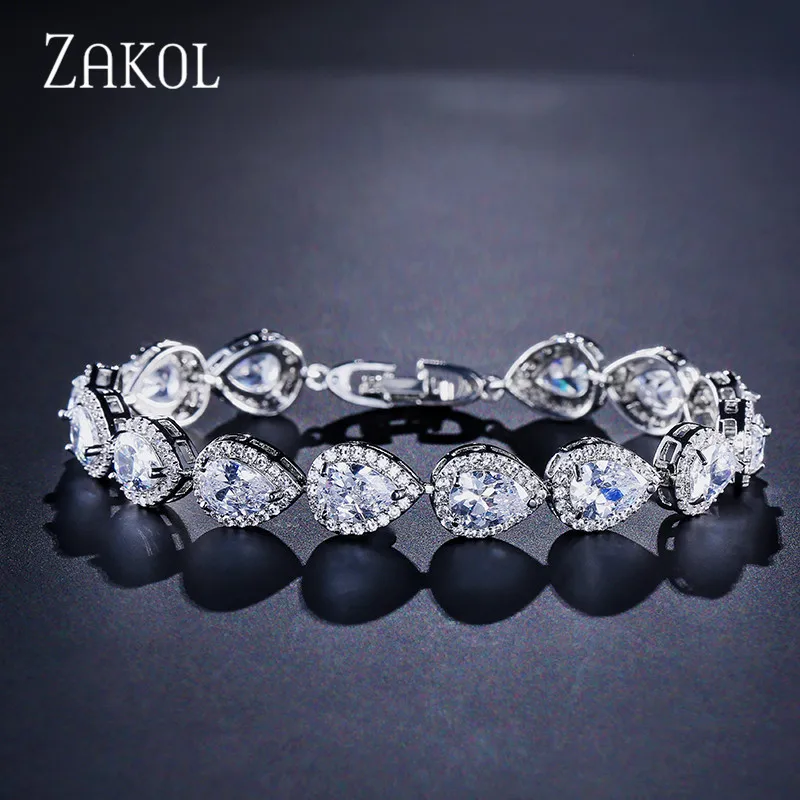 Фото ZAKOL модные капли воды кубического циркония браслеты для элегантных женщин слеза Шарм Свадебный Браслет Свадебные ювелирные изделия BP099 №2