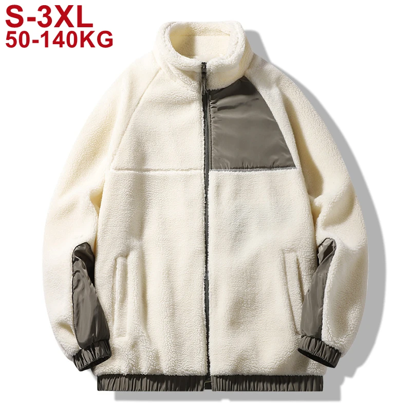 

Oversized 140kg Hip Hop Winter Fleece Jacket Men Streetwear Harajuku Fuzzy Zipper Coat Male Patchwork Black Beige Gray Jackets