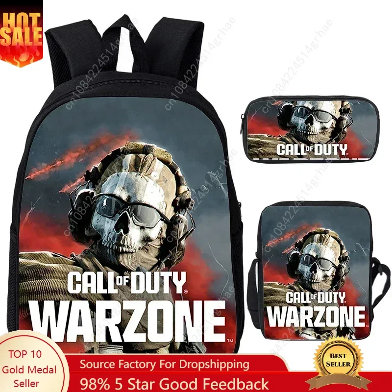 Фото Рюкзак с принтом Call of Duty Warzone, набор из 3 предметов, школьная сумка большой вместимости, сумка для ноутбука, сумка для книг, водонепроницаемый рюкзак для девочек и мальчиков, крутая сумка на каждый день №1