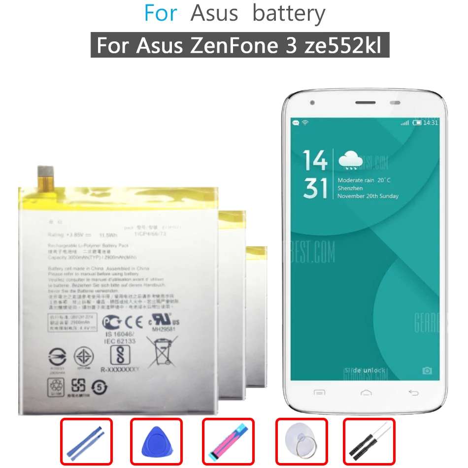 

For ASUS High Capacity C11P1511 Battery For ASUS Zenfone3 Ze552kl Z012da Z012de 3000mAh Batteria + Free Tools