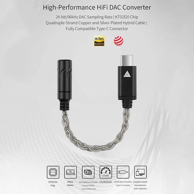 Фото Аудиоадаптер DAC Type-C на 3,5 мм Jack HiFi с чипом CX31993, декодер звука, кабель для апгрейда для iPhone 16/15 №2