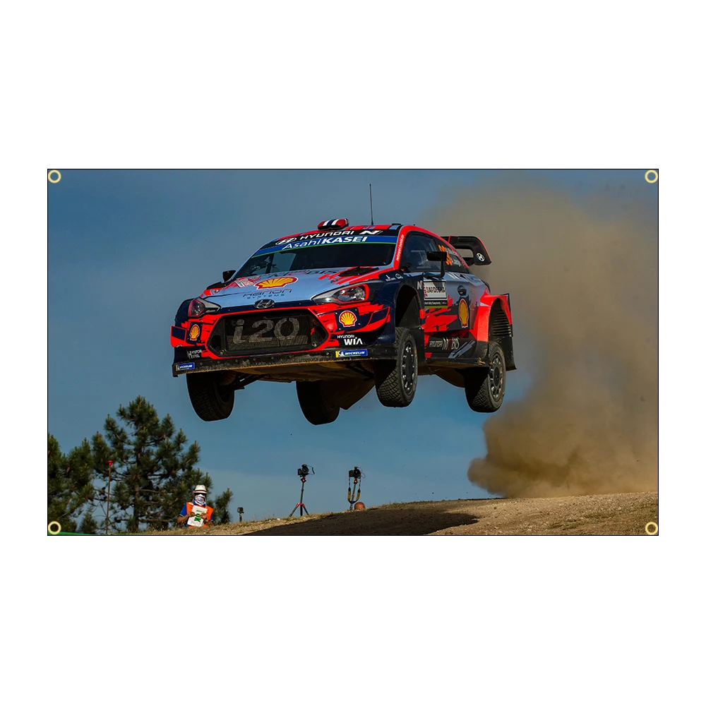 Фото WRC Car I20 CAR Высококачественный полиэстеровый автомобильный флаг 60x90/90x150 см с принтом, уличный декор для гаража, тематический дизайн автомобиля №4