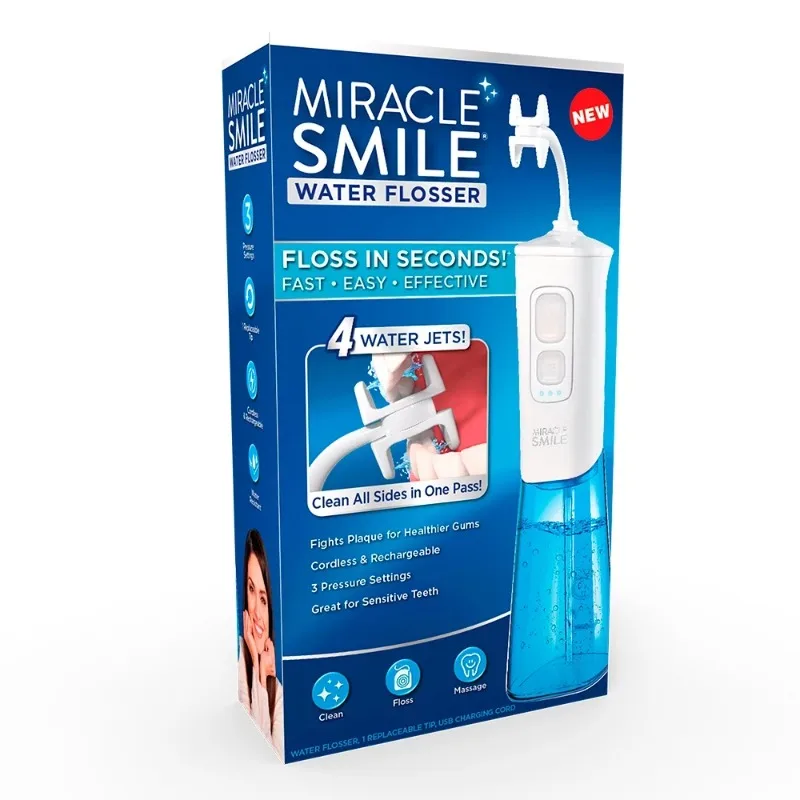 

Водный Флоссер Miracle Smile, портативный стоматологический перезаряжаемый водный Флоссер, легко Заправляемый резервуар для воды