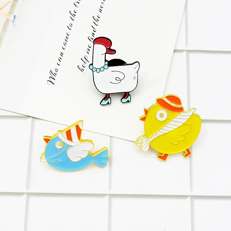 Булавки Большой Белый Гусь Леди Синяя Птица Голубь Чайка Цыпленок Забавные Броши