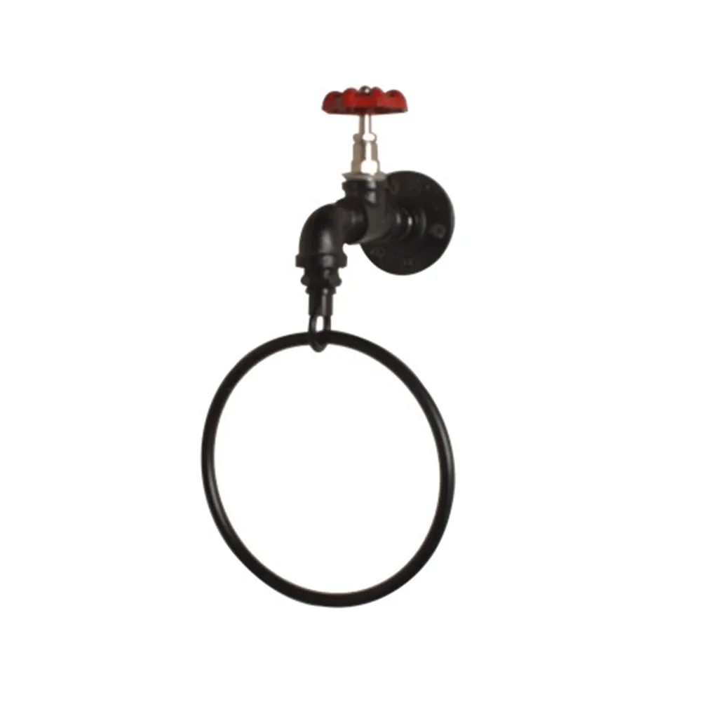 

Holder Faucet Shape Towel Ring Industrial For Bathroom Storage Rack Wall Mounted Rustic Accessories Hardware Iron With Screws