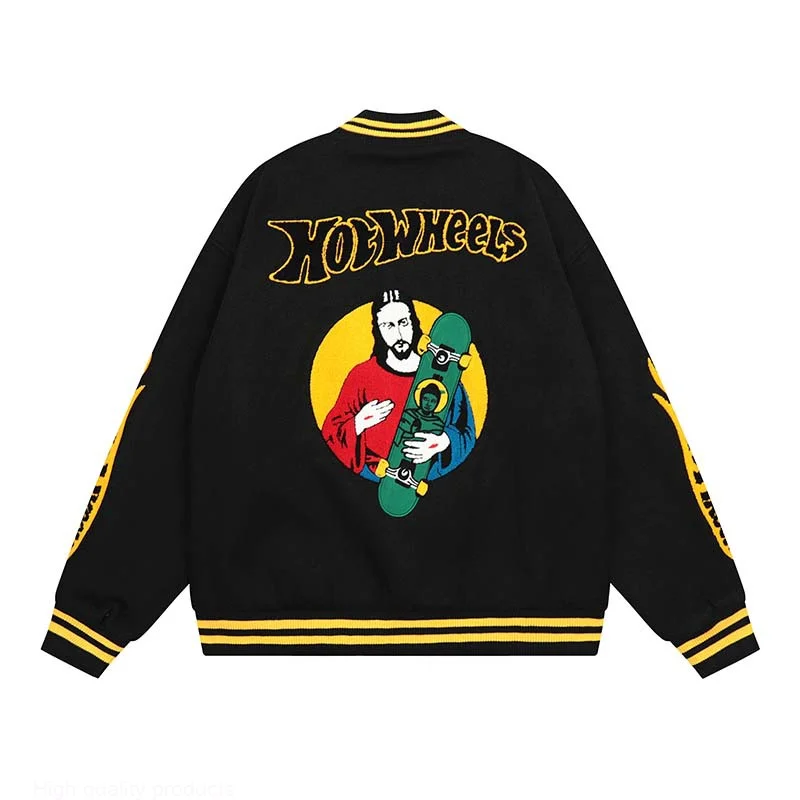 

2023 Men Hip Hop Coat Comic Character Letter Flocking Embroidery Streetwear Windbreaker Harajuku Bomber Jacket Top