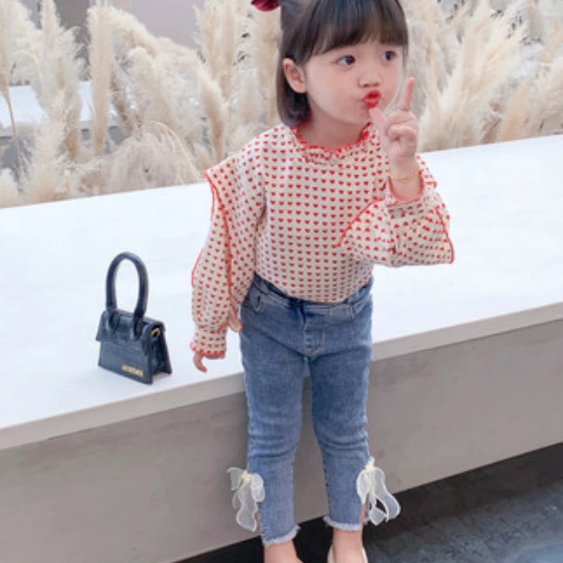 Купи Girls Outfits Sets Spring Autumn Print Blouse Shirt Tops Jeans Pants Fashion Clothes Girls Bell Bottoms 2pcs Kids Clothes Girls за 1,075 рублей в магазине AliExpress