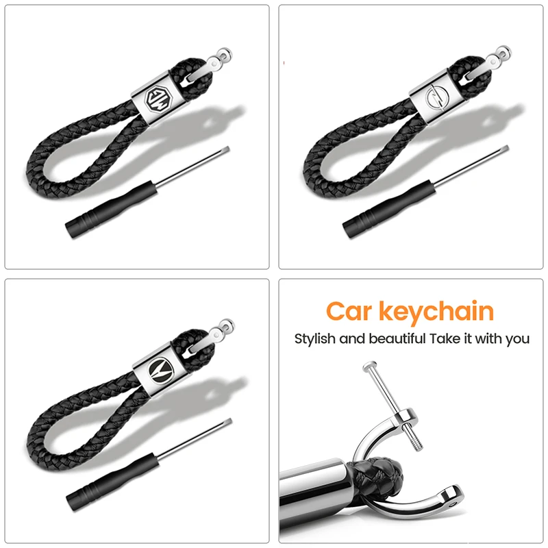 Стайлинг автомобиля 3D металлическая + кожаная плетеная веревка брелок для ключей
