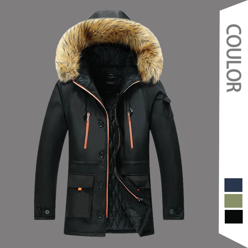 Мужская Уличная зимняя новая длинная теплая Толстая парка с капюшоном мужская