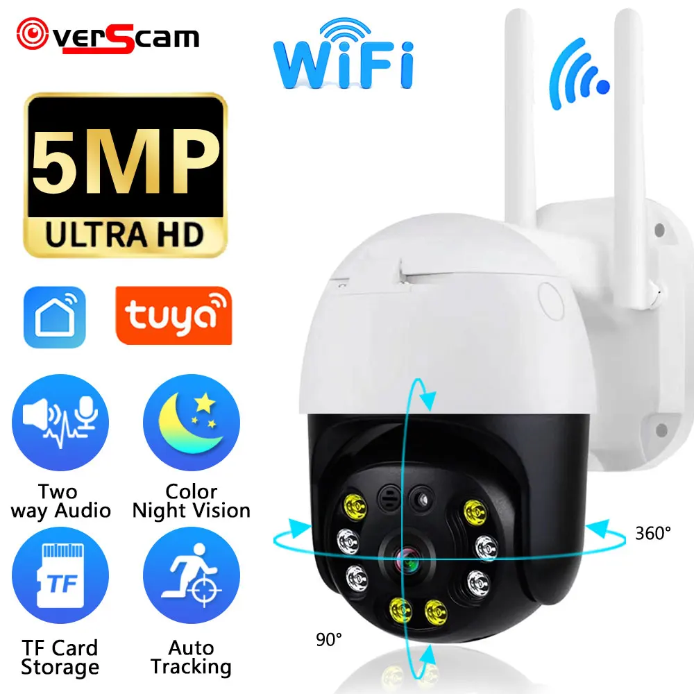 

ULTRA HD 5MP PTZ camera IP outdoor WiFi camera HD 5MP H.265 wireless monitoring security CCTV AI tracking P2P Tuya app Overscam