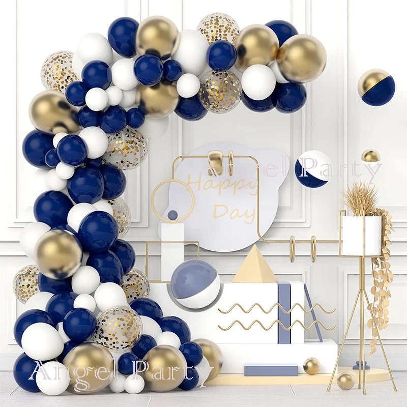 

Metallic Gold Confetti Navy Blue Balloon Garland Arch Kit Wedding Baptism Gender Reveal Birthday Party Oh Baby Decoration Globos