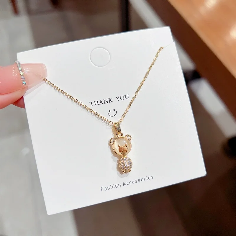 

Korean Fashion Golden Pendant Bear Necklace for Women Neck Chain Stainless steel Jewelry Female Gifts