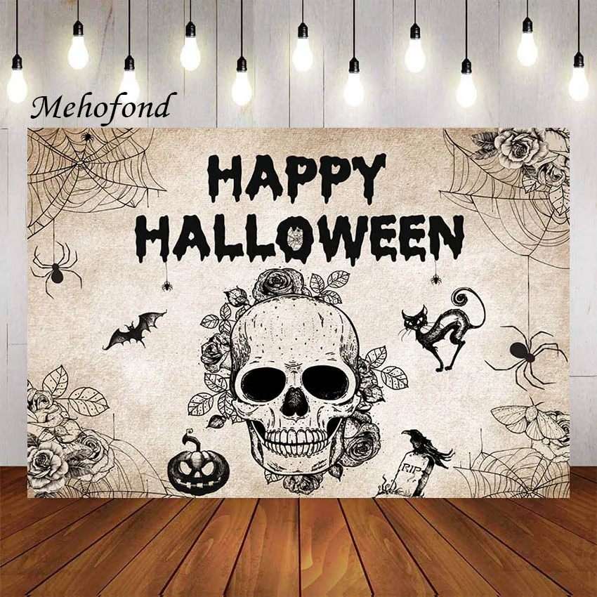

Mehofond Photography Background Happy Halloween Spider Web Bat Skeleton Pumpkin Kids Birthday Party Decor Backdrop Photo Studio