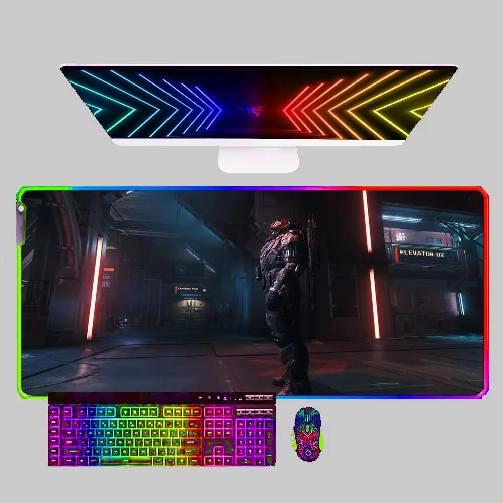 

Large Star Citizen RGB Mouse Pad Carpe PC Gamer Computer Speed LED Mausepad Keyboard Gaming 900x400 Accessories for LOL Desk Mat