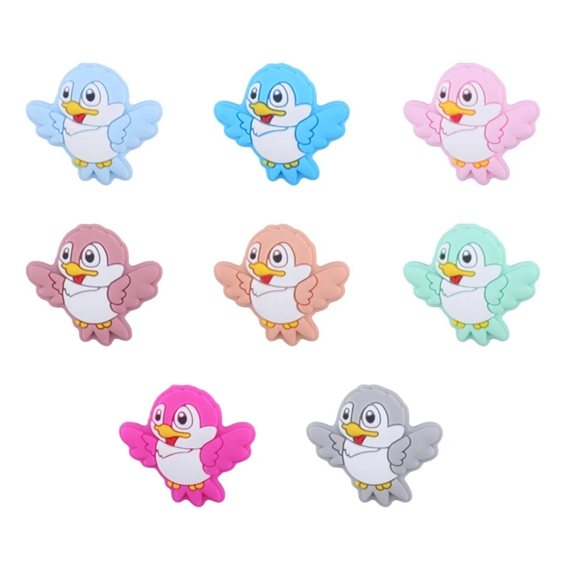 

H37A Cartoon Bird Silicone Teether Beads 3pcs/set Teething Chewing Bead Rodent Molar