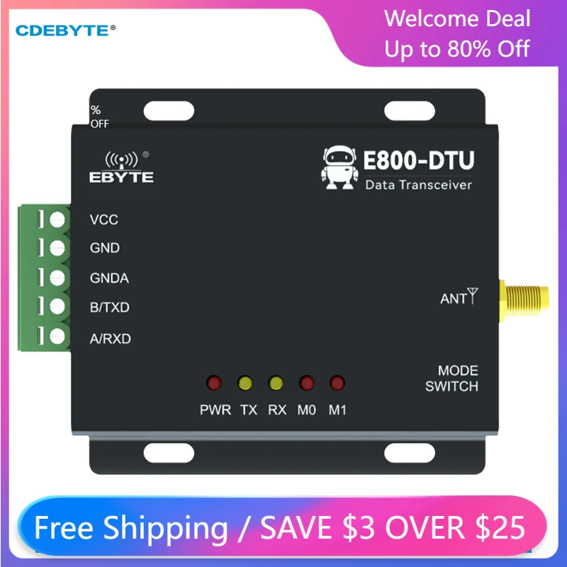 

2Pcs/lot 433MHz RS485 LoRa Wireless Data Modem 20dBm 3km Long Distance FEC 100mW Transmitter Receiver E800-DTU(433L20-485)-V8