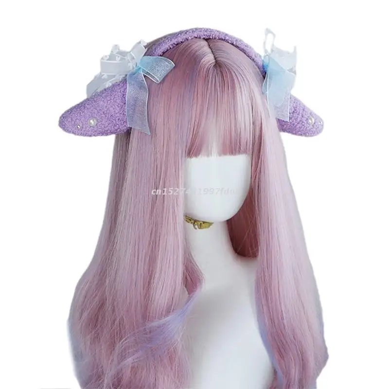 

Cosplay Lamb Ears Headband with Bows Plush Sheep Ears Headband Animal Ears Hair Bands Anime Halloween Party Headdress