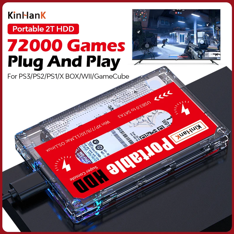 Портативный жесткий диск Batocera 2T для Windows с 72000 ретро-играми PS3/PS2/PS1/X BOX/WII/Sega