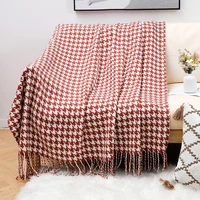 chair sofa throw blanket houndstooth tassel decorative summer thin air conditioning bay window bedroom office nap blanket
