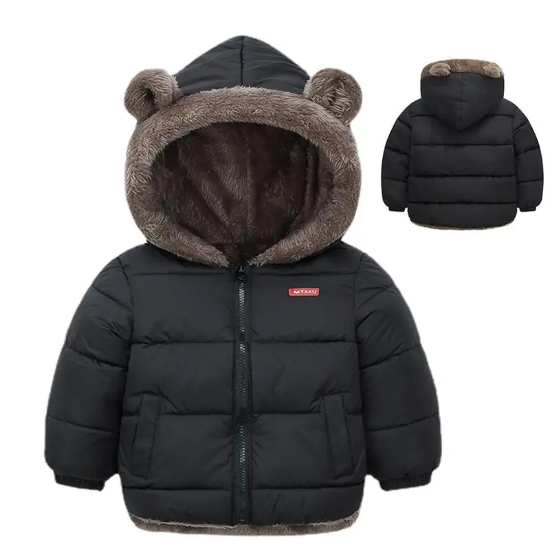 

Bear Ears Shape Fleece Warm Hoodies Winter Shacket Outwear Cardigan Jacket Winter Shacket Warm Outwear Cardigan For Toddler Boy