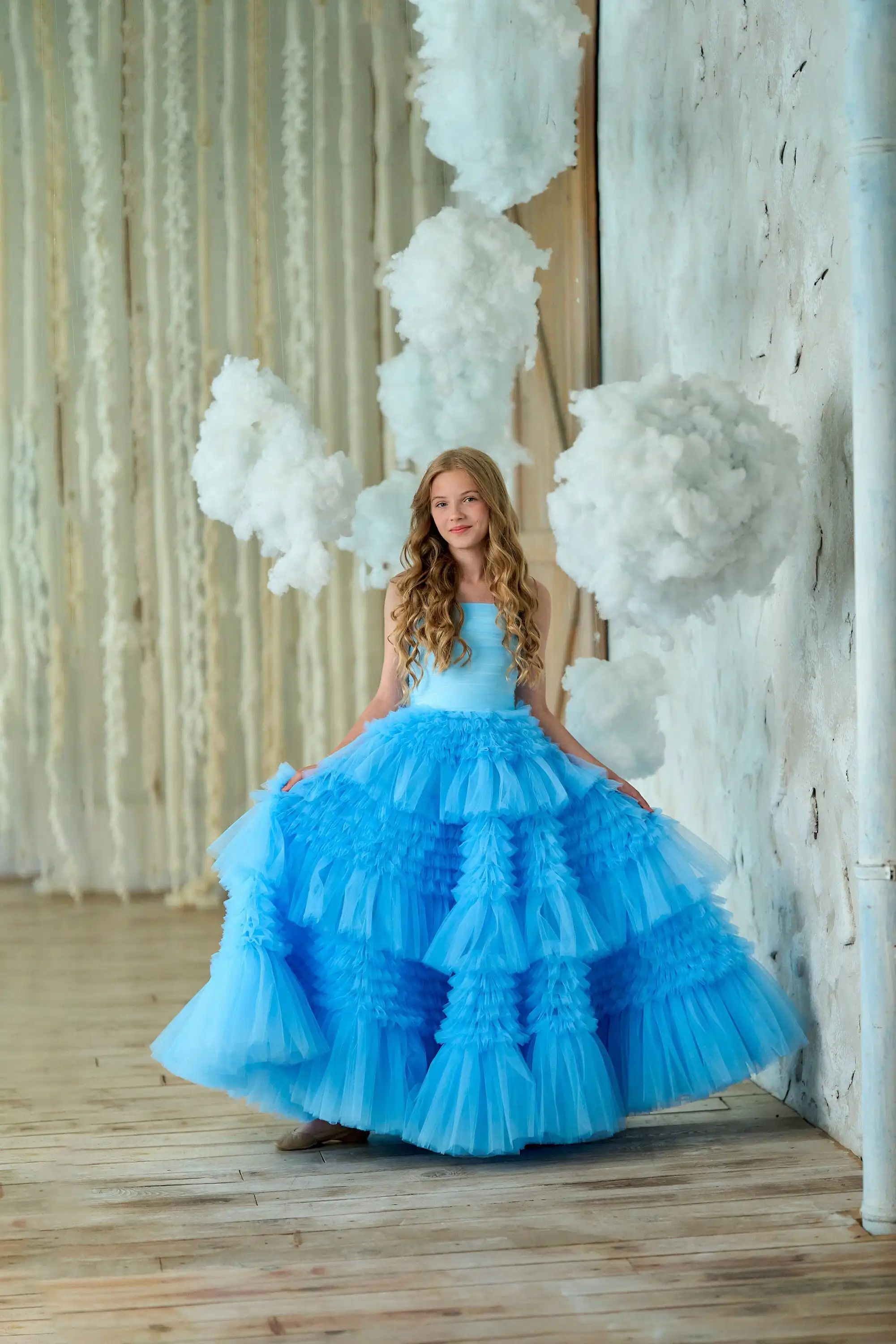 Платье с цветочным узором для девочек на свадьбу тюль цвета слоновой кости