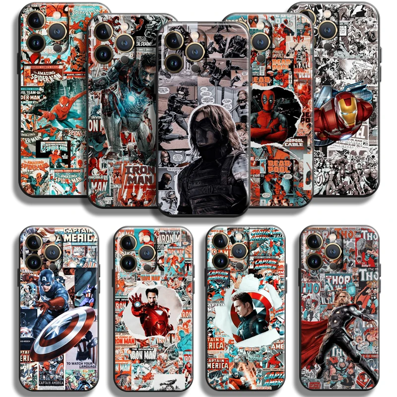 

Captain America Spiderman Iron Man For Apple iPhone 13 12 11 Pro Max Mini X XR XS Max SE 5 5s 6 6S 7 8 Plus Phone Case Black