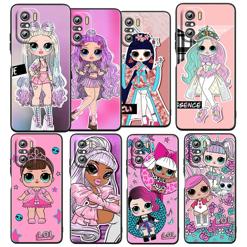 

Cartoon L.O.L. SURPRISE Doll For Xiaomi Redmi K50 Gaming Pro 5G 10 9 9A 9C 9T 8 7 6 5 4X TPU Soft Black Phone Case Fundas Coque