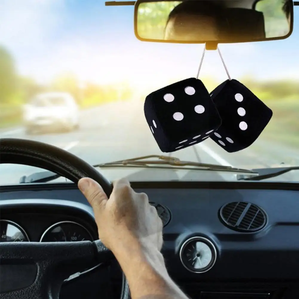 

1 Pair Fuzzy Dice White Dots Rear View Mirror Hangers Vintage Car Pendant Interior Decoration Auto Accessories For Car Deco S2o5