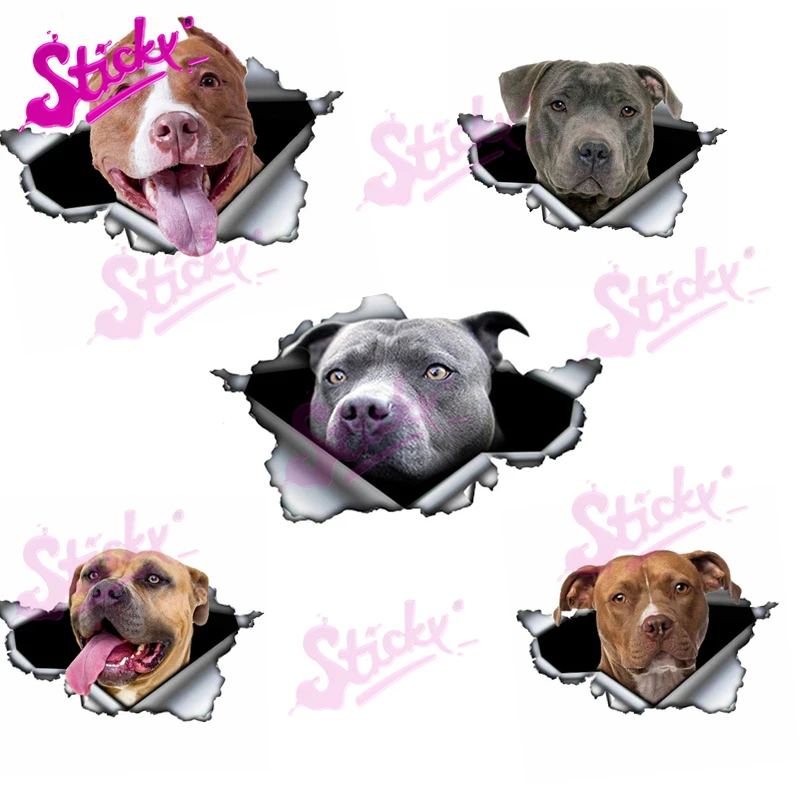 

STICKY Reflective Stickers Blue Pitbull Car Sticker Creative Torn Metal Decal Waterproof Car Styling Pet Car Decoration