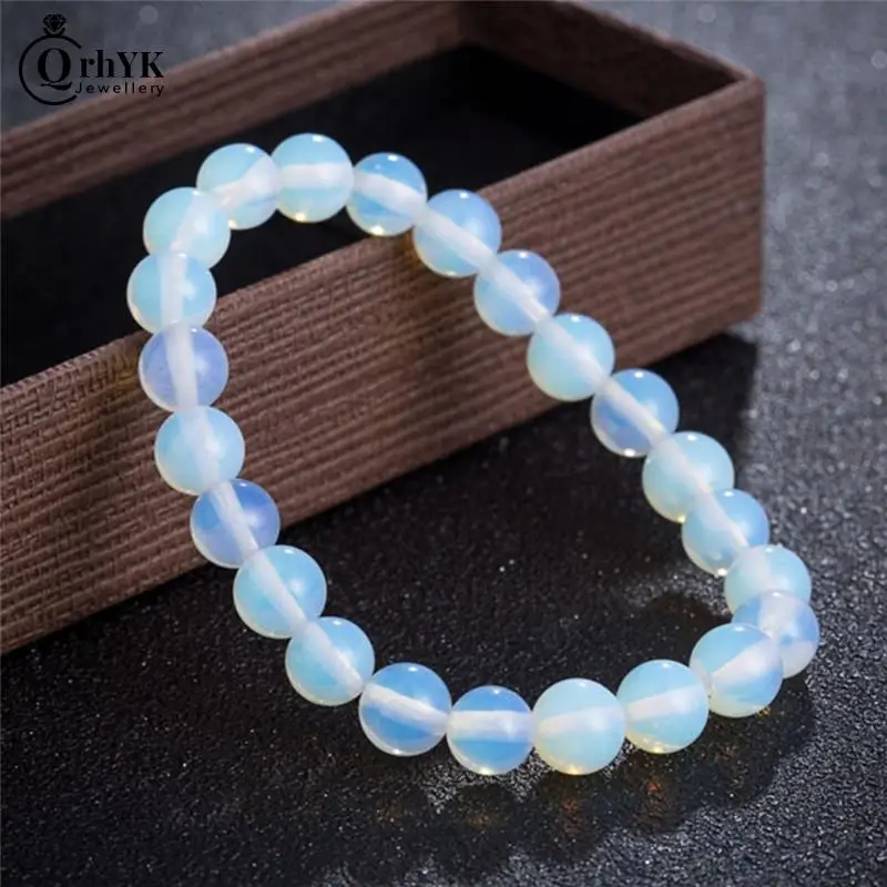 

Dia 8mm Round Crystal Moonstone Natural Stone Stretched Beaded Bracelet for Women