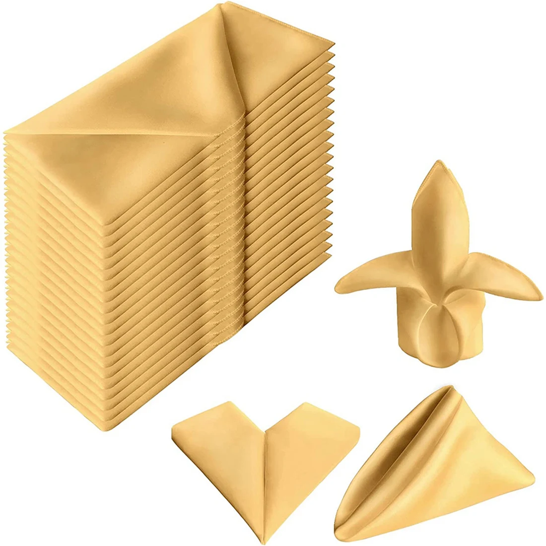 

20 Pcs Napkins Square Satin Napkins Soft Dinner Napkin with Hemmed Edges Washable Polyester Cloth Napkins Gold