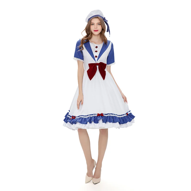 

Women Lolita Sailor Costume Ruffles School Girl Uniform Female Navy Costume for Halloween Party Fancy Dress