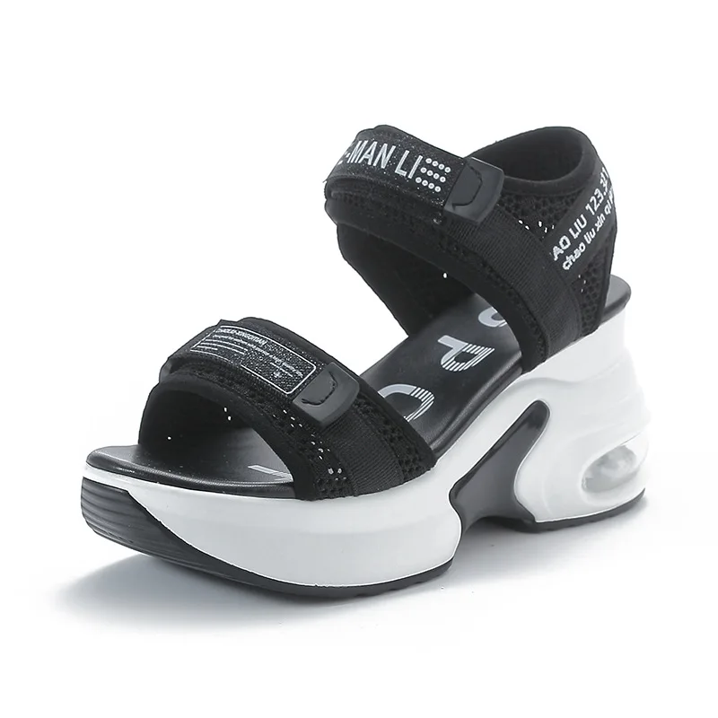 8CM 2023 Fashion Air Mesh Breathable Women Sandals Comfy Shoes Summer Peep Toe Platform Wedge High Heels Ladies Hook&Loop Shoes