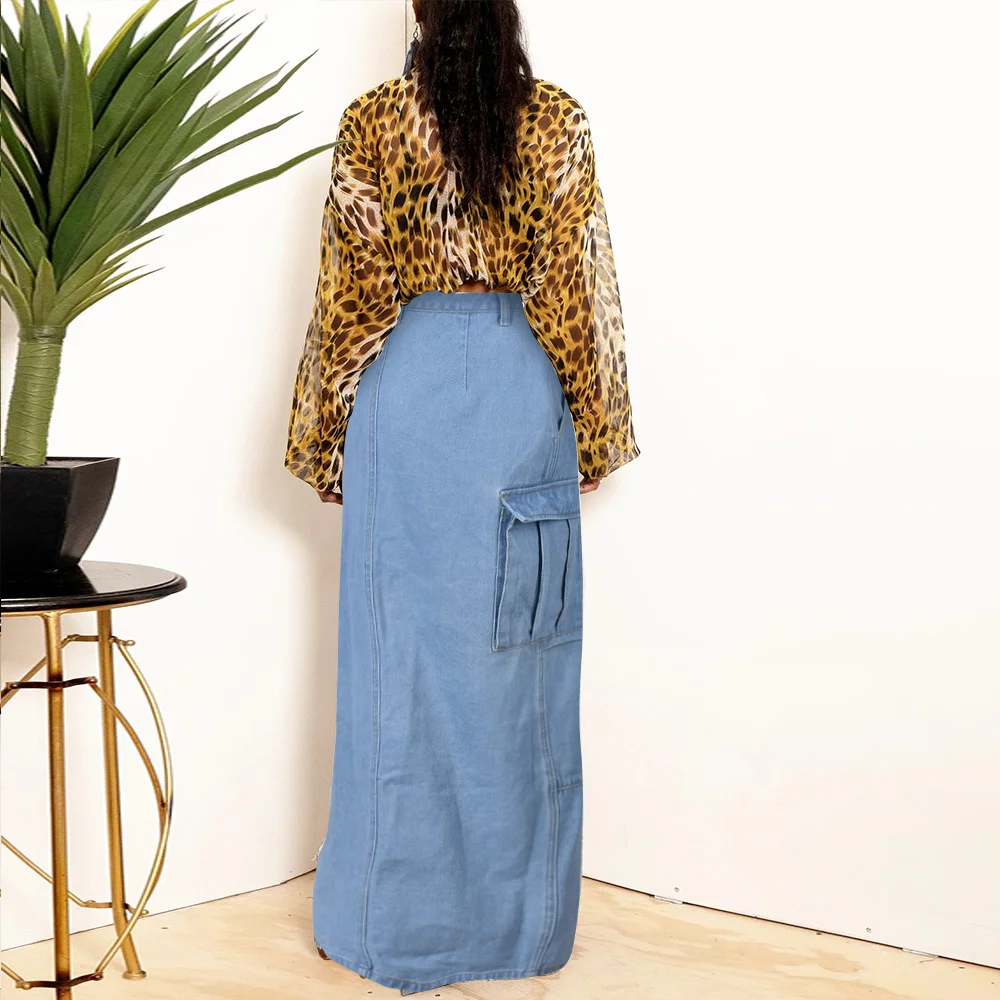 Women's 2023 New Fashion Personalized Denim Wash Pocket Split Tassel Halflength Dress for Women