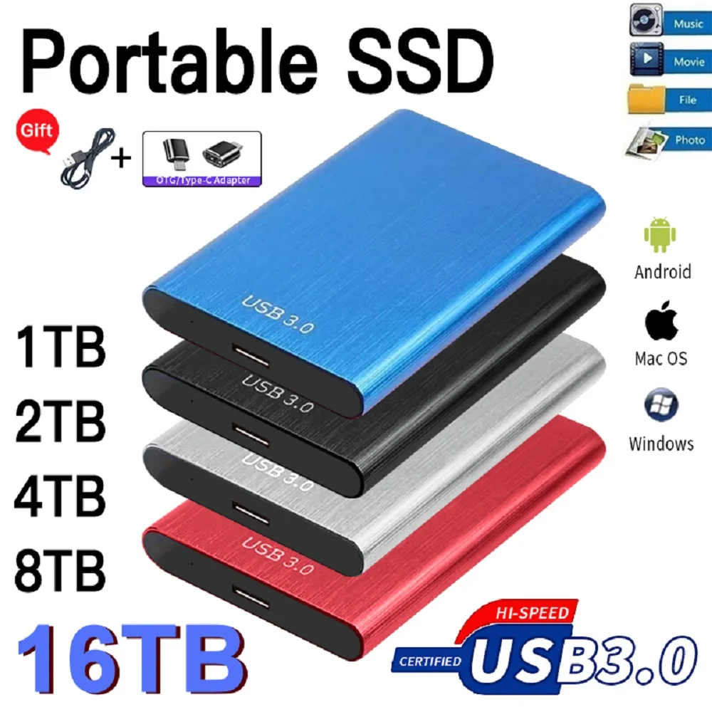 [해외] 모바일 솔리드 스테이트 드라이브  휴대용 SSD  USB 3.0  외장 하드 드라이브  노트북  맥 PC용  C 타입  고속 하드 디스크  500GB  1TB