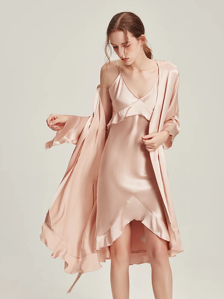 

Autumn 2022 New Women's Silk Pajamas Household Clothes Two Piece Silk Nightdress Pajamas
